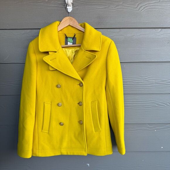 J Crew Nello Gori wool blend yellow peacoat - Picture 1 of 5